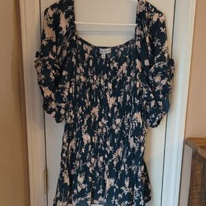 Sweet Rain Women's Floral Short Sleeves Elastic Waist Plus Size 2X Blouse